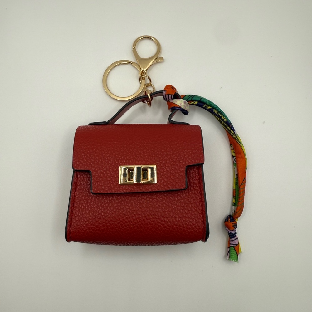 Elegant Red Leather Bag Charm Keychain with Gold Hardware